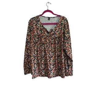 Shein Curve 4XL Floral Print Top Womens Plus‎ Size Blouse Black Multicolor